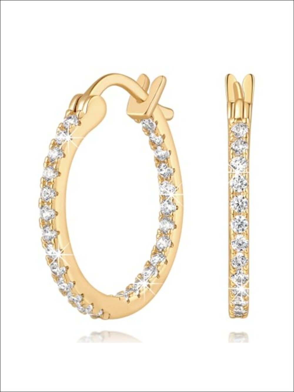 14K Gold Plated Zircon Hoop Earrings Hinged Hoop Earrings for Women